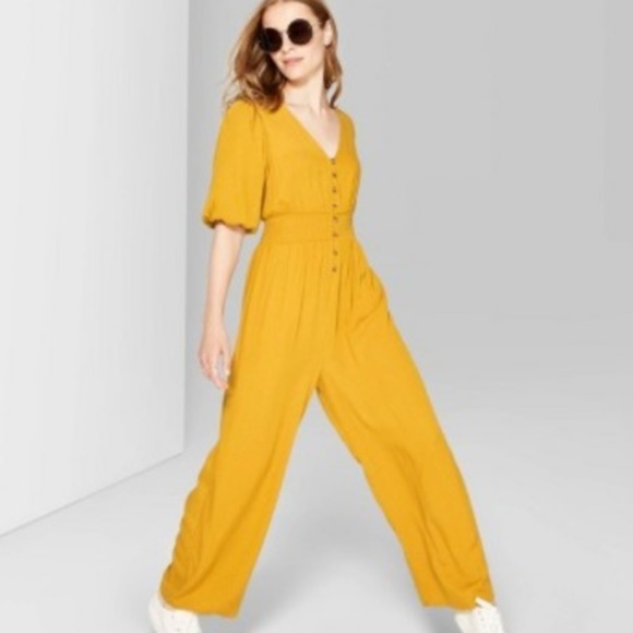 London Fable Pants - Wild Fable Balloon Sleeve V-Neck Button Romper